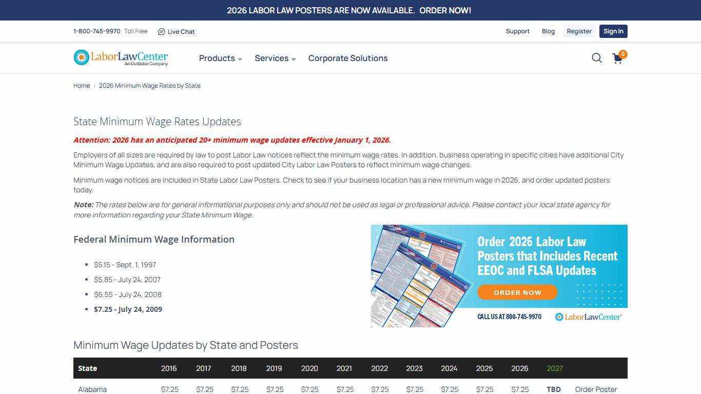 2026 Minimum Wage Rates by State